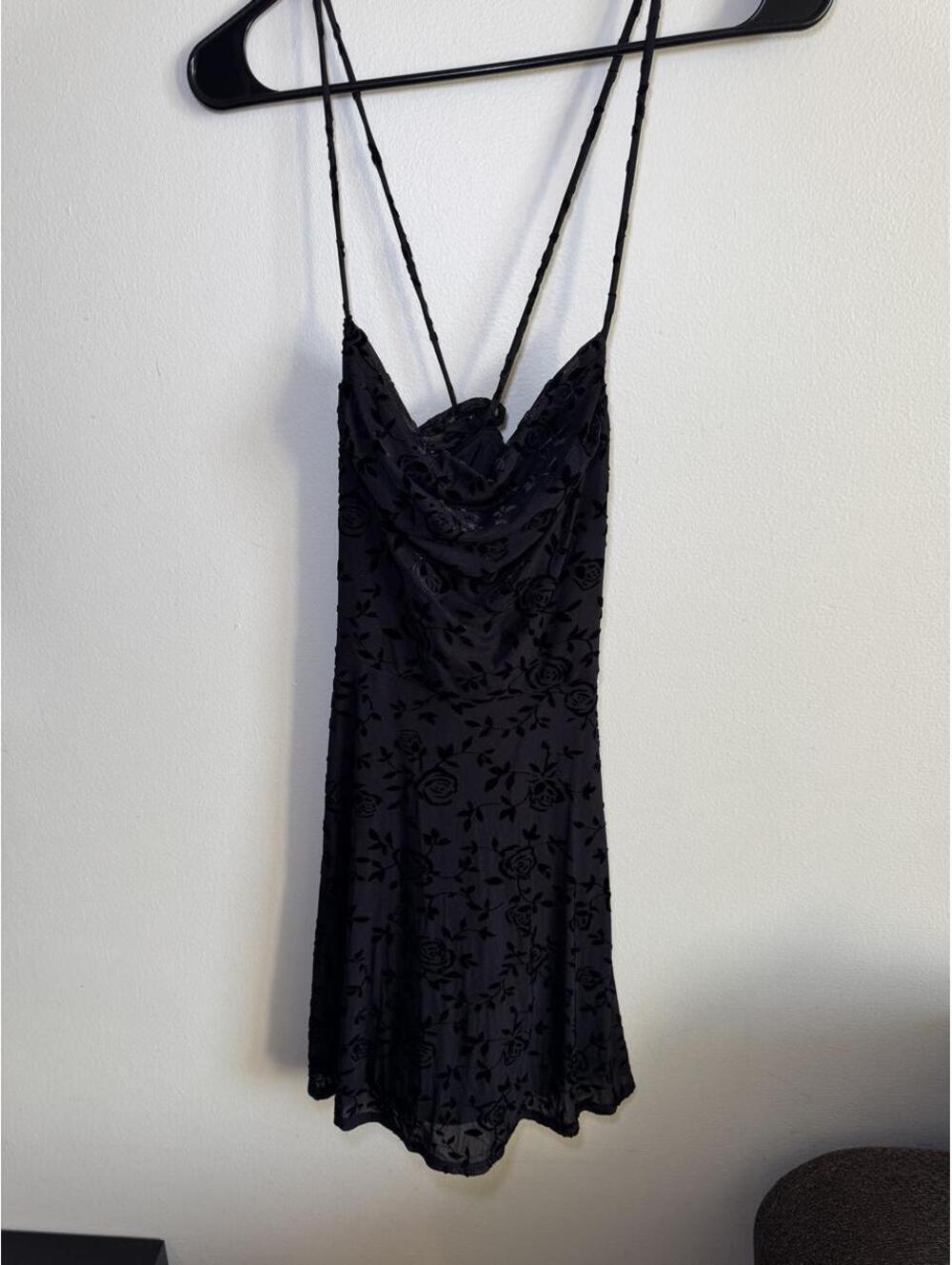 Rewind Black Floral Goth Dress Size Small PTP 16 GC